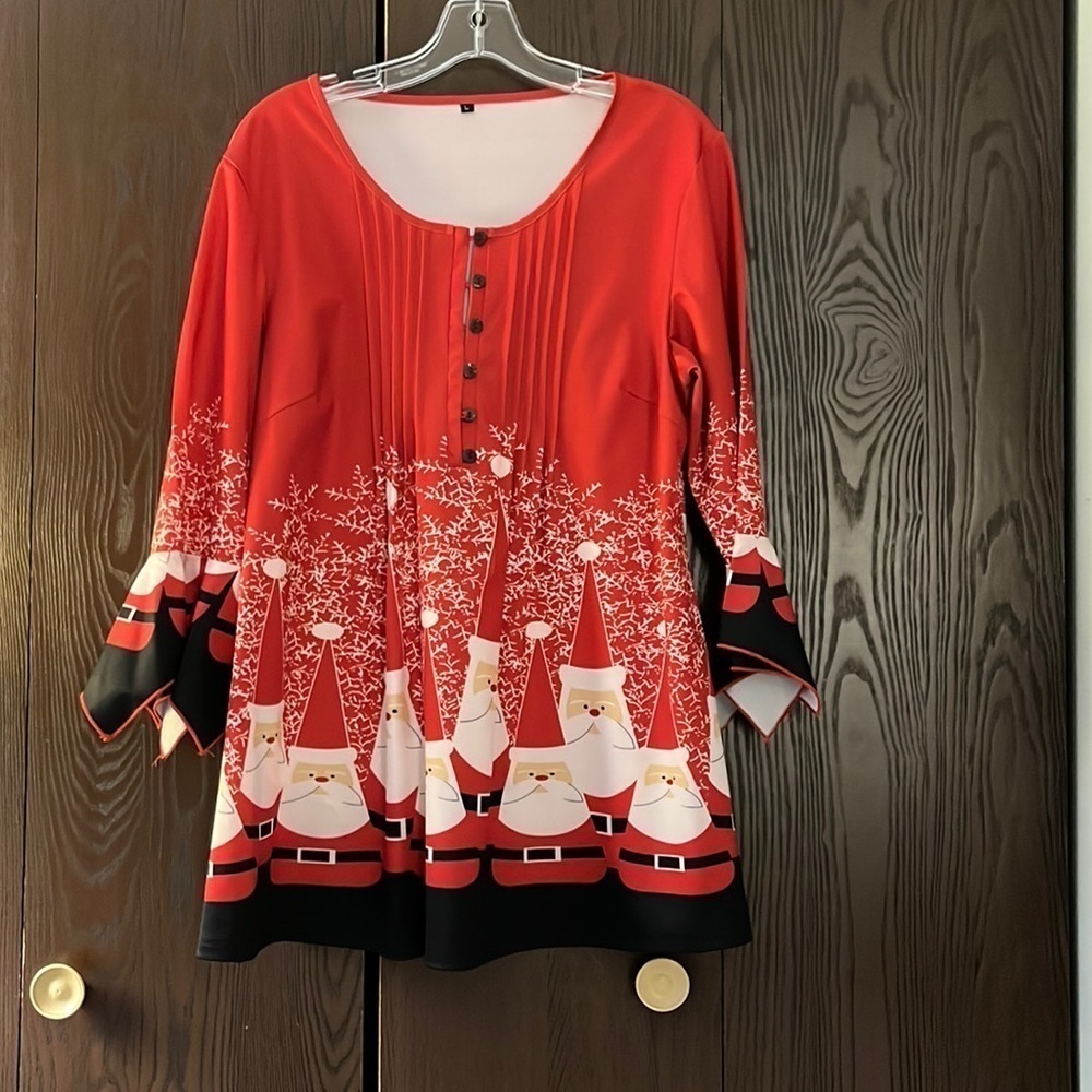 NB polyester blend Santa blouse. Looks silky. Size Large.